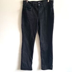 NYDJ Marilyn Straight Leg  Lift Tuck Black Jeans Womens 10 Stretch Faded